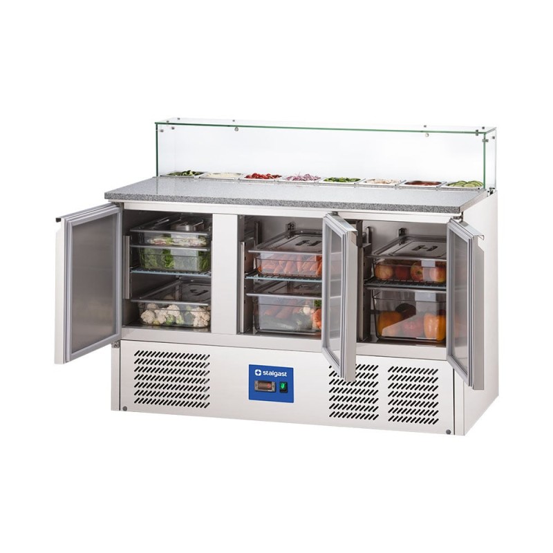 STALGAST - Table réfrigérée 3 portes pour pizza avec dessus en verre, V 402 L