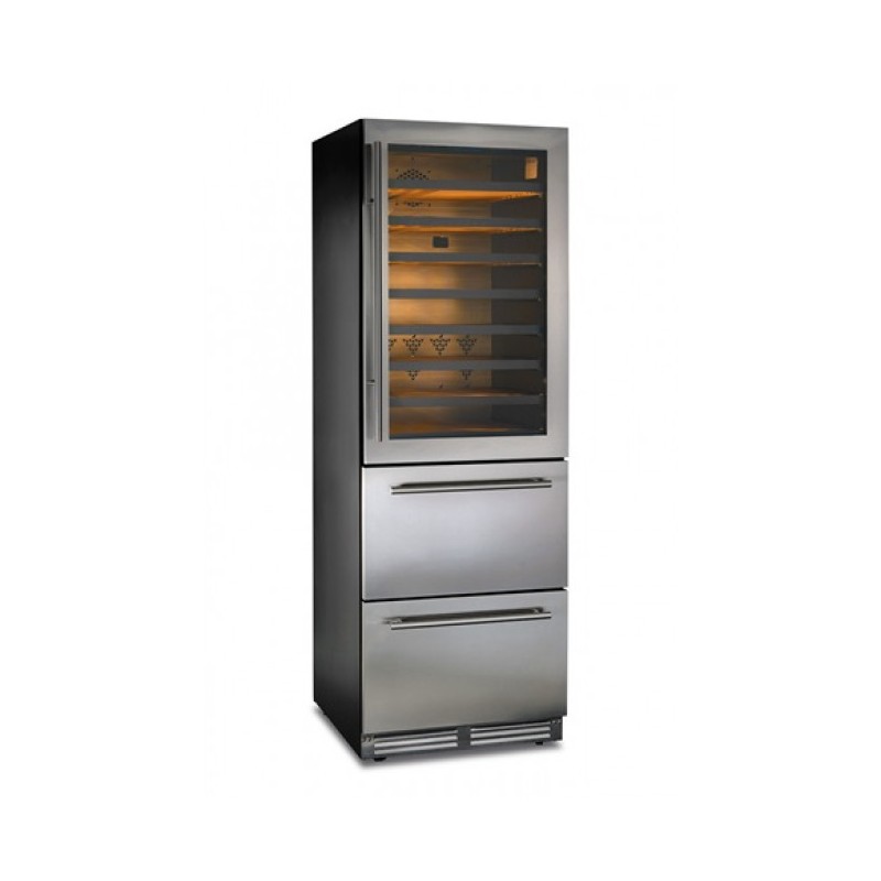 Shopdeschefs - Cave à vin ventilée 72 bouteilles compartiment supérieur et 69 compartiment inférieur Modèle DW190SILVER