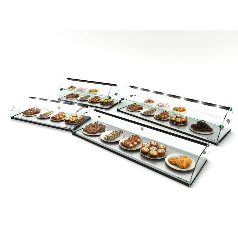 Sayl - Vitrine Neutre Expo Curvé - 840 mm - 2 Niveaux - LED - E24L