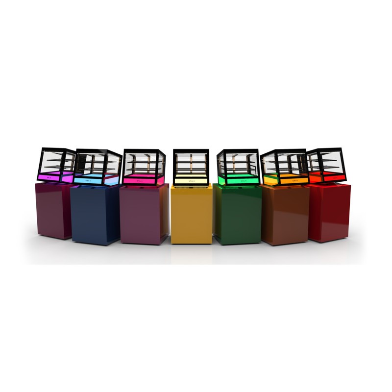 Sayl - Vitrine Réfrigérée Cubique à Poser Série QBO Base Lumineuse Colorée - 620x670 mm - QBO-R