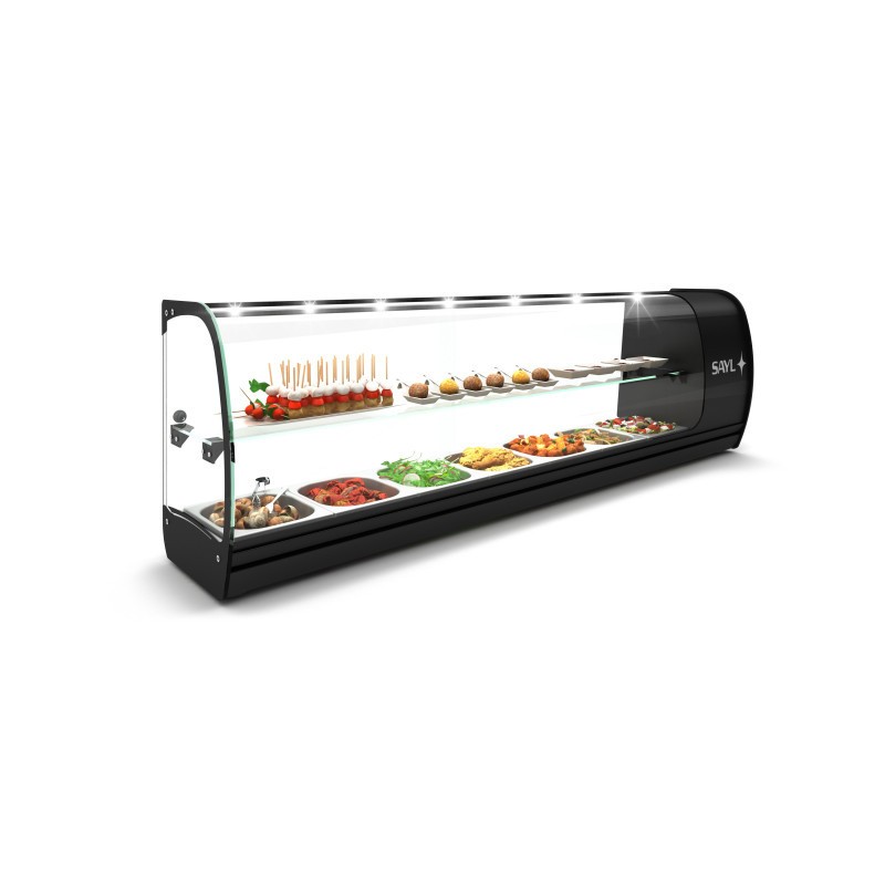 Sayl - Vitrine Tapas Réfrigérée 2 Etagères Série SLIM avec 7 Bacs GN 1/6 - VSL7