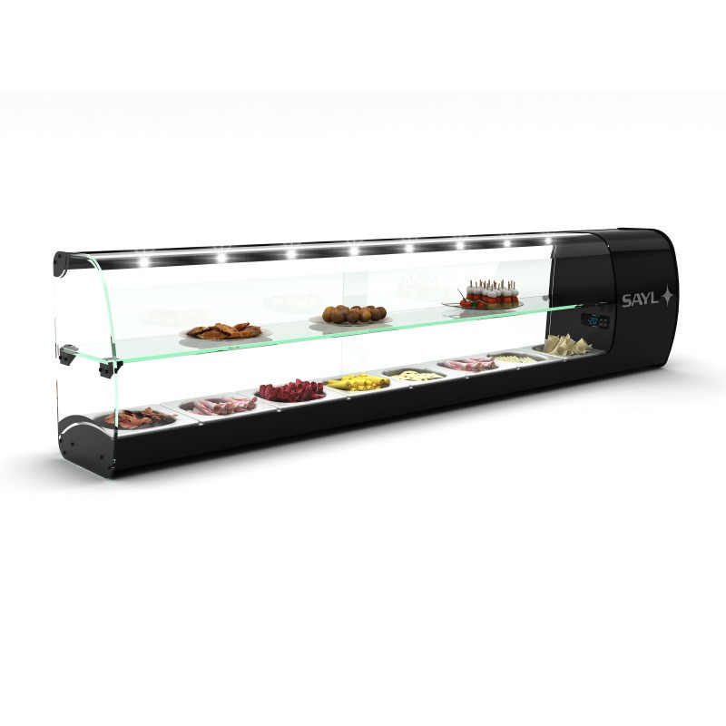 Sayl - Vitrine Tapas Réfrigérée 2 Etagères Série SLIM avec 7 Bacs GN 1/6 - VSL7