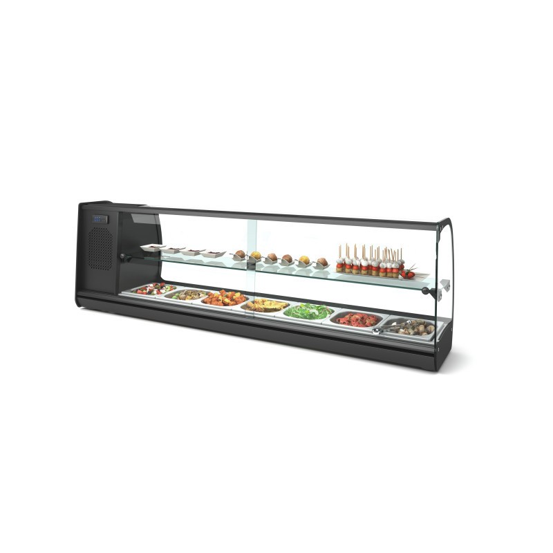 Sayl - Vitrine Tapas Réfrigérée 2 Etagères Série SLIM avec 7 Bacs GN 1/6 - VSL7