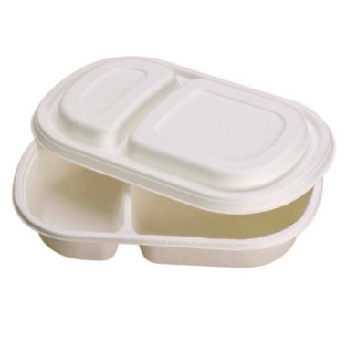 Ecobioshopping - Barquette à deux compartiments 690 ml avec couvercle inclus - 50 pièces - 5364