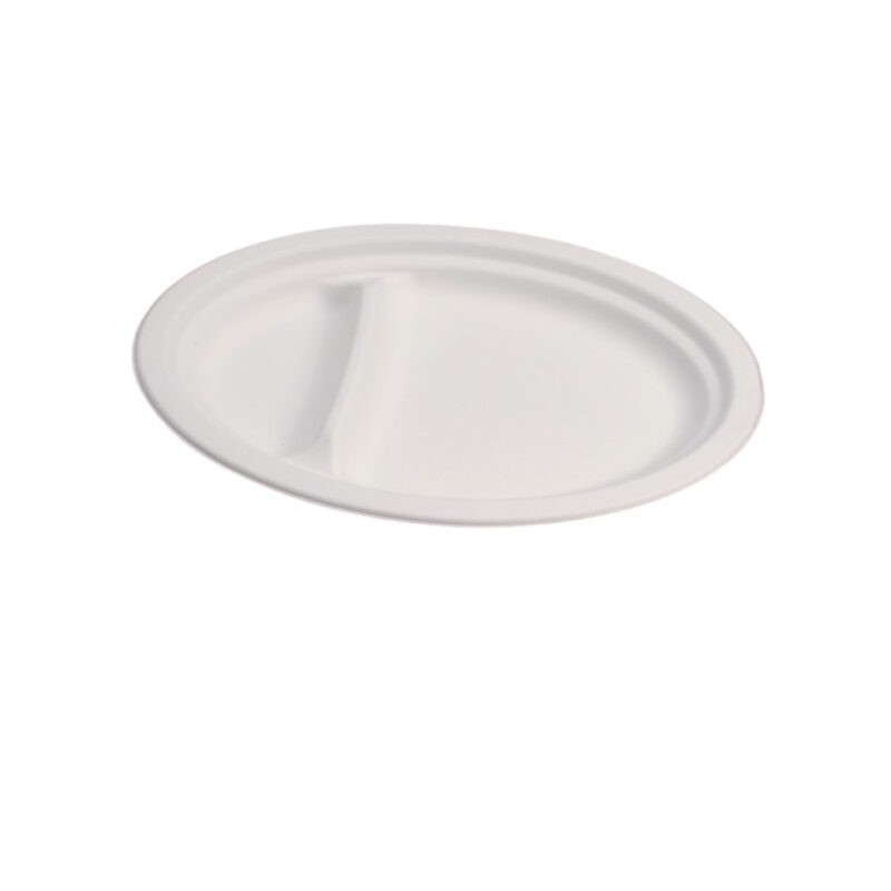 Ecobioshopping - Assiette ovale à deux compartiments 26x19 cm en cellulose - 50 pièces - 12349