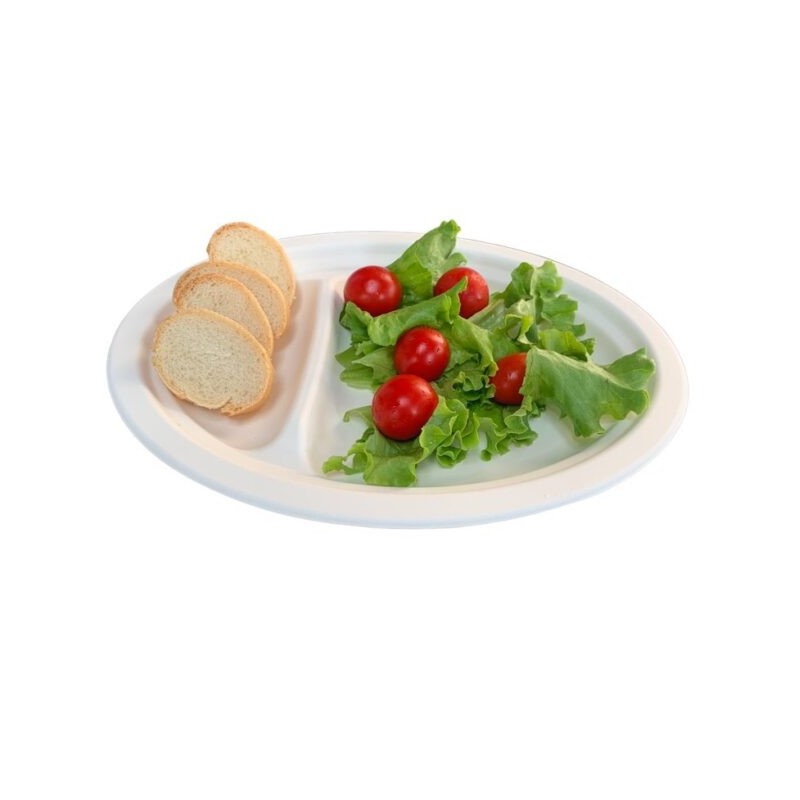 Ecobioshopping - Assiette ovale à deux compartiments 26x19 cm en cellulose - 50 pièces - 12349