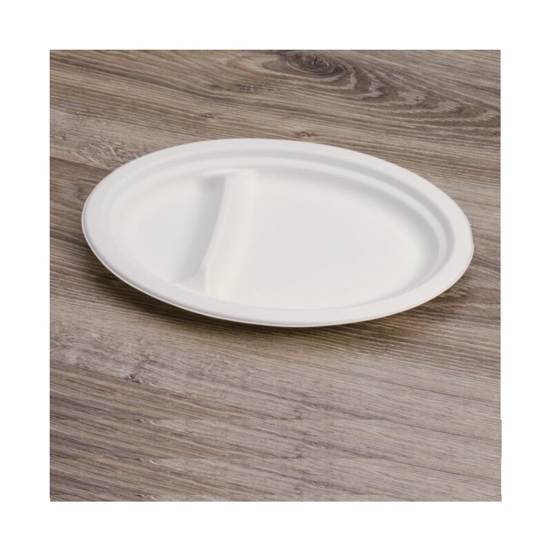 Ecobioshopping - Assiette ovale à deux compartiments 26x19 cm en cellulose - 50 pièces - 12349