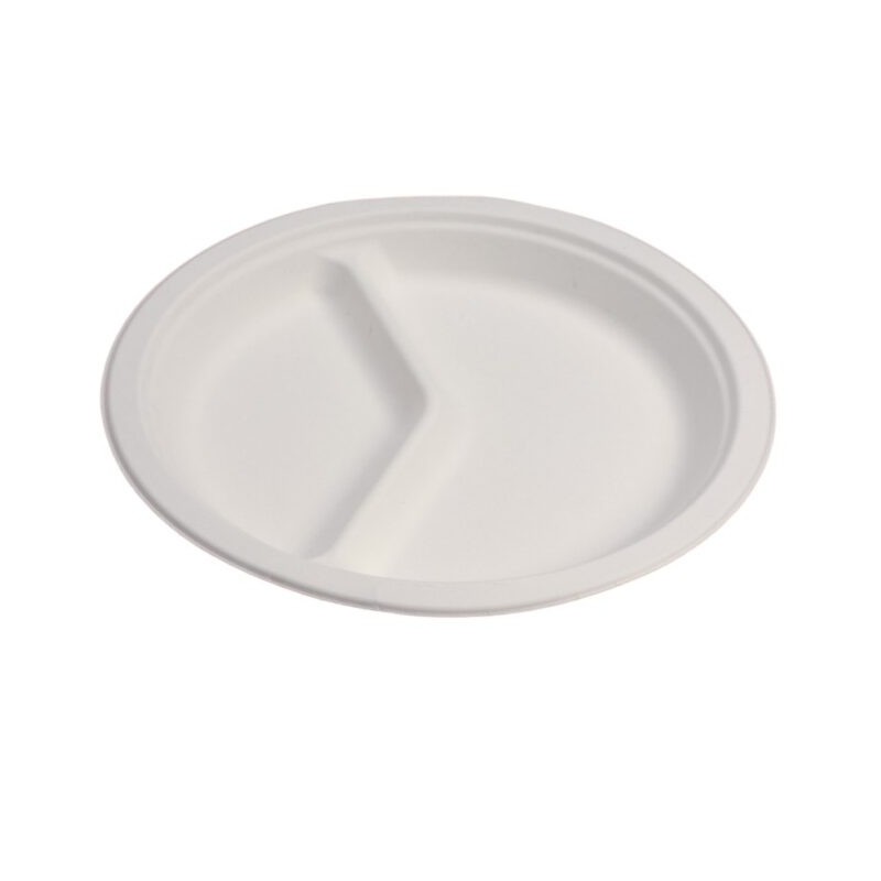 Ecobioshopping - Assiette plate à deux compartiments de 26 cm en cellulose - 50 pièces - 10761