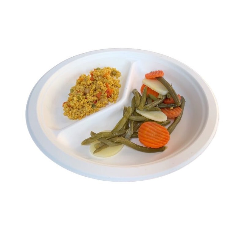 Ecobioshopping - Assiette plate à deux compartiments de 26 cm en cellulose - 50 pièces - 10761