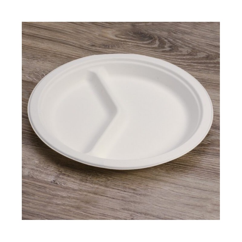 Ecobioshopping - Assiette plate à deux compartiments de 26 cm en cellulose - 50 pièces - 10761