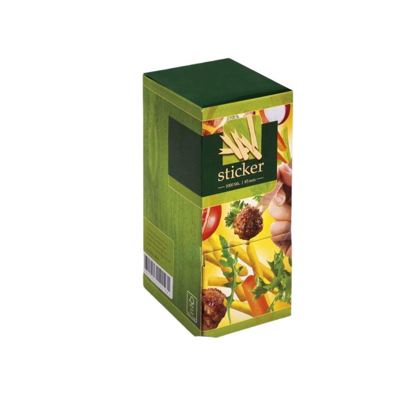 Ecobioshopping - Fourchette autocollante 8,5 cm à deux pointes en bois - 1000 pièces - 4626