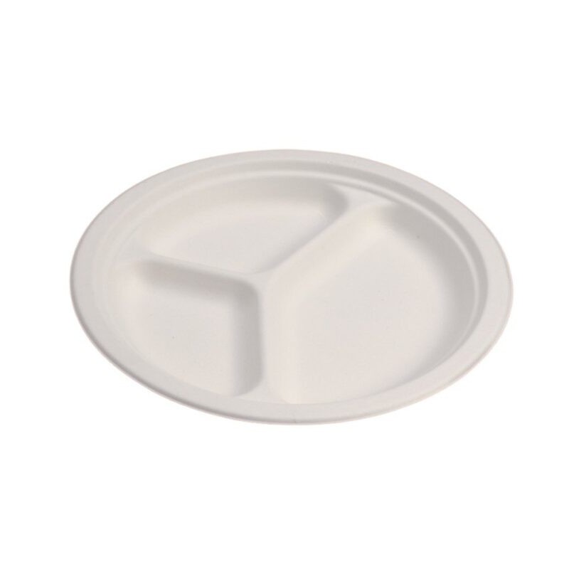 Ecobioshopping - Assiette plate à trois compartiments 26 cm en cellulose. - 50 pièces - 20829