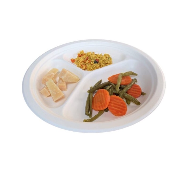 Ecobioshopping - Assiette plate à trois compartiments 26 cm en cellulose. - 50 pièces - 20829