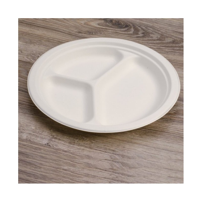 Ecobioshopping - Assiette plate à trois compartiments 26 cm en cellulose. - 50 pièces - 20829