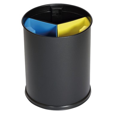 Dbmark - Corbeille 13L tri sélectif (3 compartiments: noir, jaune, bleu) - 25,5 x 25,5 x 30,8 cm - WB-1251-BLA