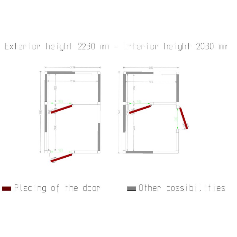 Diamond - Chambre combi ISO 100, dim.int. 2230 x 2030 & 2230 x 1230 xh 2230 mm  (10,09 + 6,12 m³) - C1710/XBF-COMBI