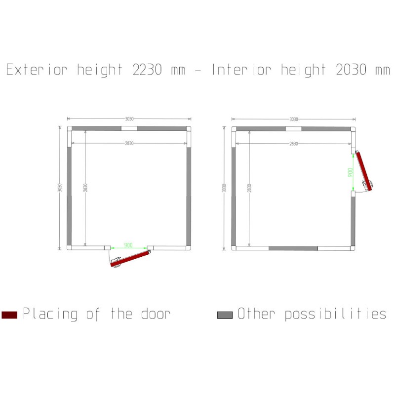 Diamond - Chambre ISO 100, dim.int. 2830 x 2830 xh 2230 mm  (17,86 m³) - C1810/XBF