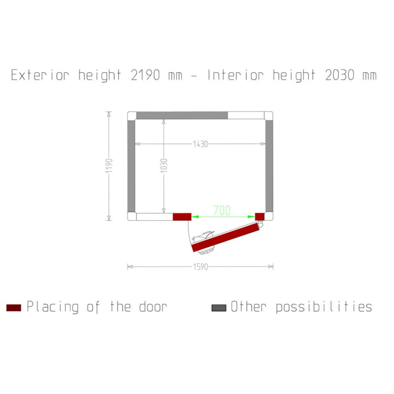 Diamond - Chambre ISO 80, dim. int. 1430 x 1030 xh 2030 mm  (2,99 m³) - C31B/BF
