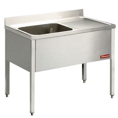 Diamond - Plonge 1 cuve et 1 égouttoir à droite, avec piétement - L1210D/6-KD