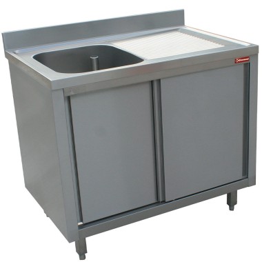 Diamond - Plonge 1 cuve 600x500x275 égouttoir droite sur armoire 2 portes coulissantes - L1411D-AS