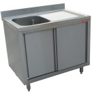 Diamond - Plonge 1 cuve 600x500x275 égouttoir droite sur armoire 2 portes coulissantes - L1411D-AS