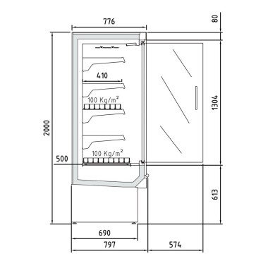 Diamond - Mural réfrigéré, ventilé avec groupe, 2 portes battantes - NIA09/B5-7-PV
