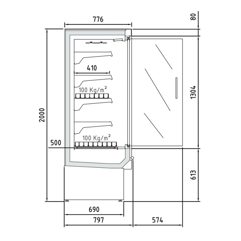 Diamond - Mural réfrigéré, ventilé avec groupe, 2 portes battantes - NIA09/B5-7-PV