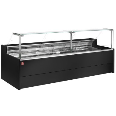 Diamond - Comptoir vitrine réfrigéré à vitre droite 90° sur pistons, ventilé, avec réserve - NOIR - VZ15/B5-VR2