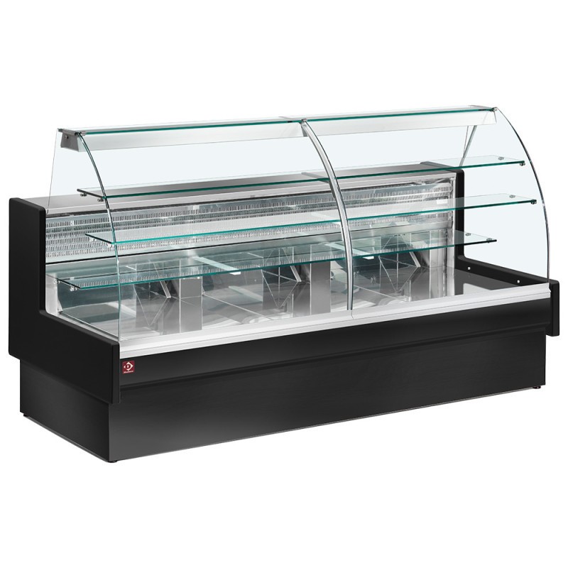 DIAMOND - Comptoir vitrine réfrigéré vitre courbe noir - VE14/B5-R2P