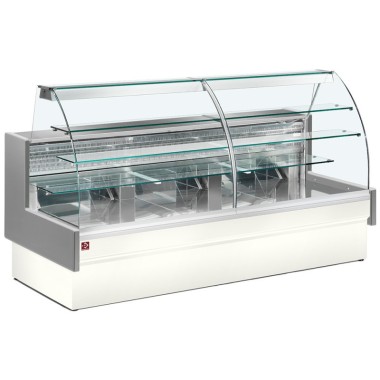 DIAMOND - Comptoir vitrine réfrigéré vitre courbe gris / blanc - VE14/E8-R2P