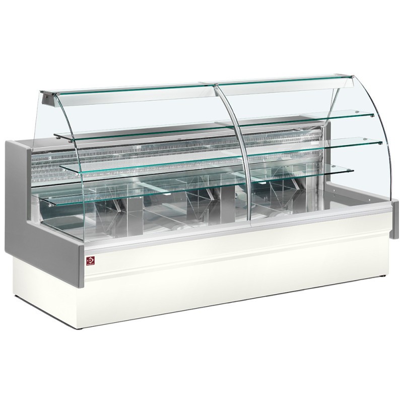 DIAMOND - Comptoir vitrine réfrigéré vitre courbe gris / blanc - VE14/E8-R2P