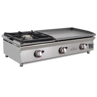 Plancha à gaz 60 cm en acier de 15 mm + brûleur 6 kW - Arilex