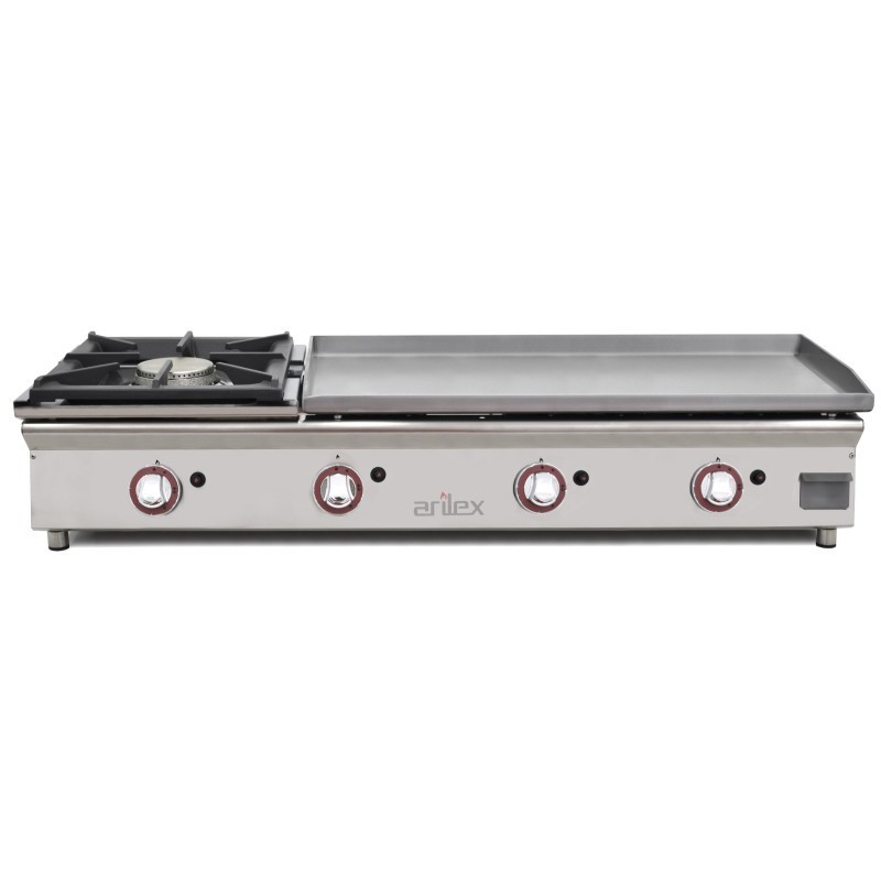 Plancha à gaz 80 cm en acier 15 mm avec revêtement en chrome dur + brûleur 6 kW ARILEX 120PGCFN - 120PGCFN