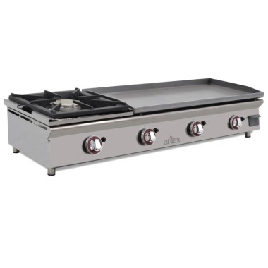 Plancha à gaz 80 cm en acier 15 mm avec revêtement en chrome dur + brûleur 6 kW ARILEX 120PGCFN - 120PGCFN