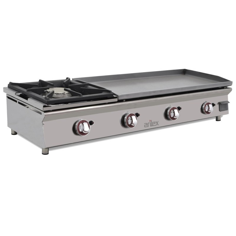 Plancha à gaz 80 cm en acier laminé 6 mm + foyer 6 kW ARILEX avec dimensions 120PGLFN - 120PGLFN