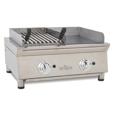 Frytops à gaz 35 cm en acier de 15 mm chrome dur + Barbecue à gaz 35 cm Ligne 600 70FRYGCBN - 70FRYGCBN