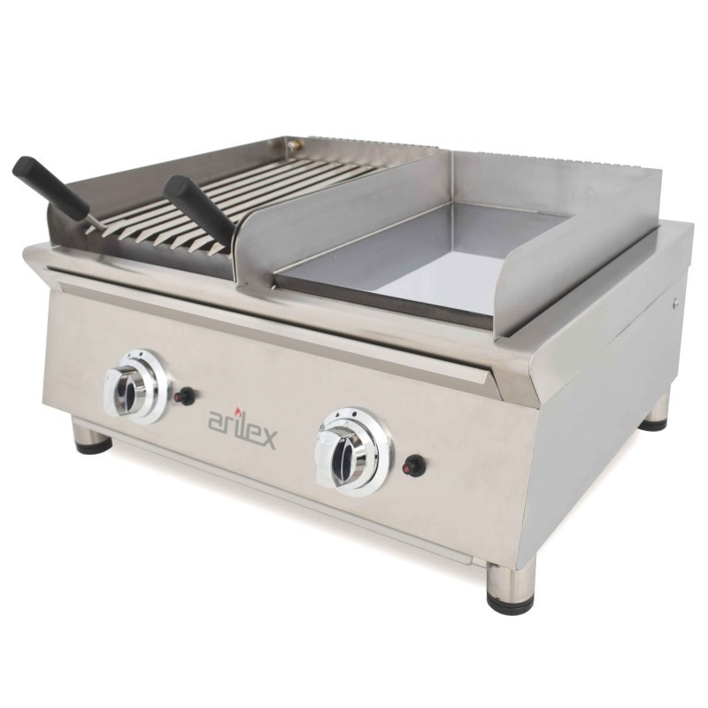 Frytops à gaz 35 cm en acier de 15 mm chrome dur + Barbecue à gaz 35 cm Ligne 600 70FRYGCBN - 70FRYGCBN