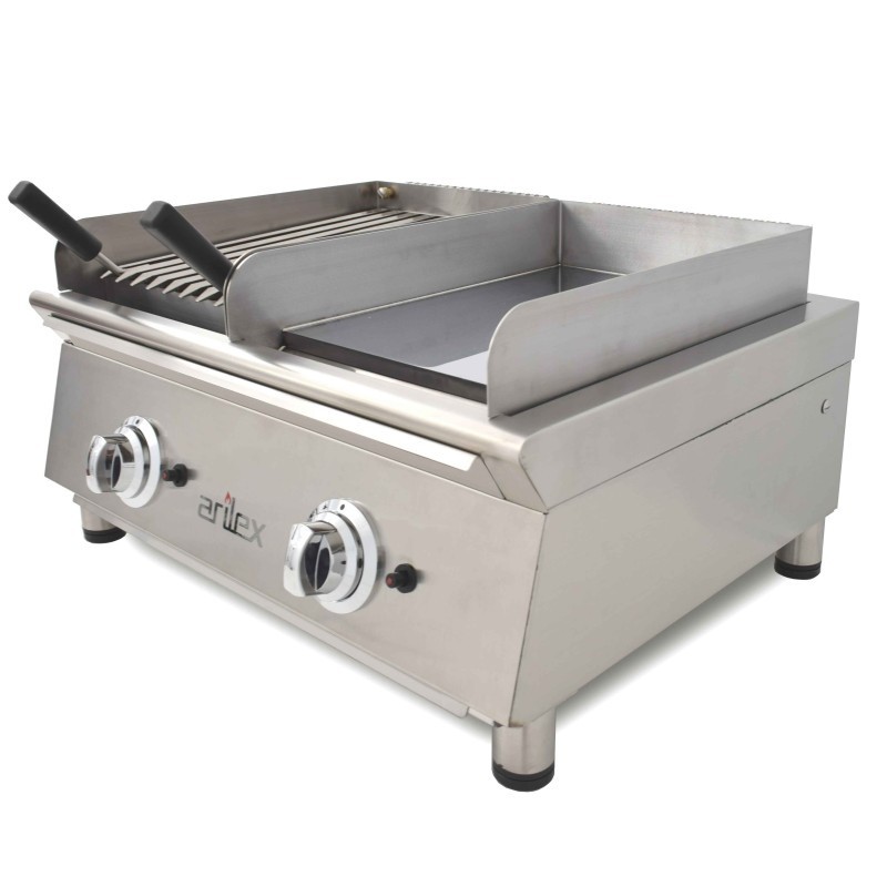 Frytops à gaz 35 cm en acier de 15 mm chrome dur + Barbecue à gaz 35 cm Ligne 600 70FRYGCBN - 70FRYGCBN