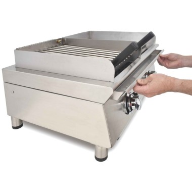 Frytops à gaz 35 cm en acier de 15 mm chrome dur + Barbecue à gaz 35 cm Ligne 600 70FRYGCBN - 70FRYGCBN