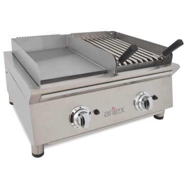 Frytops à gaz 35 cm en acier rectifié de 15 mm + Barbecue à gaz 35 cm Ligne 600 70FRYGRBN - 70FRYGRBN