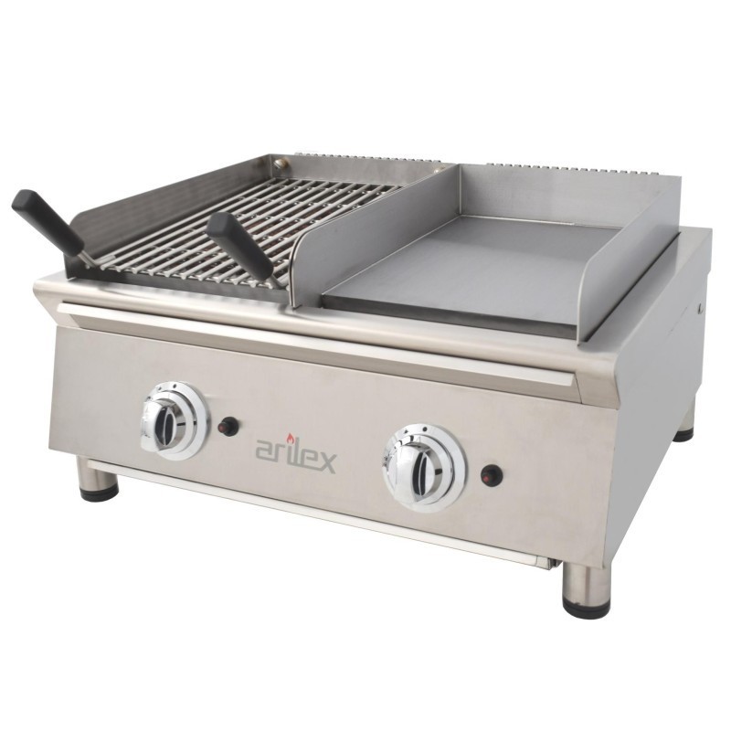 Frytops à gaz 35 cm en acier rectifié de 15 mm + Barbecue à gaz 35 cm Ligne 600 70FRYGRBN - 70FRYGRBN