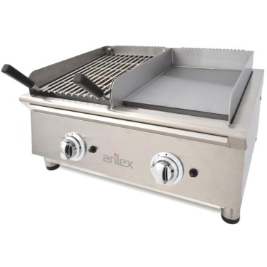 Frytops à gaz 35 cm en acier rectifié de 15 mm + Barbecue à gaz 35 cm Ligne 600 70FRYGRBN - 70FRYGRBN