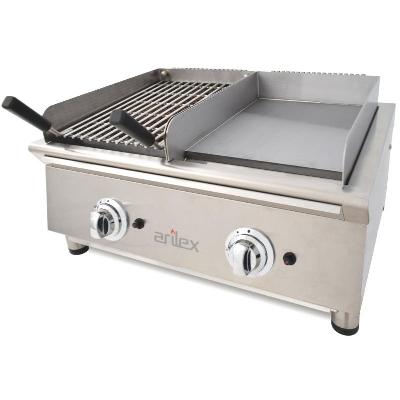 Frytops à gaz 35 cm en acier rectifié de 15 mm + Barbecue à gaz 35 cm Ligne 600 70FRYGRBN - 70FRYGRBN