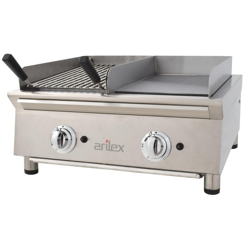 Frytops à gaz 35 cm en acier rectifié de 15 mm + Barbecue à gaz 35 cm Ligne 600 70FRYGRBN - 70FRYGRBN
