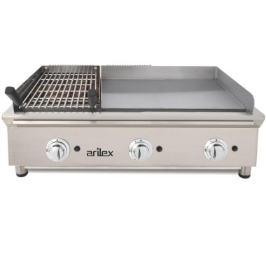 Frytops à gaz 65 cm en acier rectifié de 15 mm + Barbecue à gaz 35 cm Ligne 600 100FRYGRBN - 100FRYGRBN