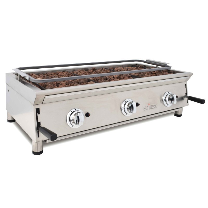 Barbecue à gaz 100 cm pierre volcanique ARILEX avec grille inox réglable en 3 hauteurs 100BAR - 100BAR