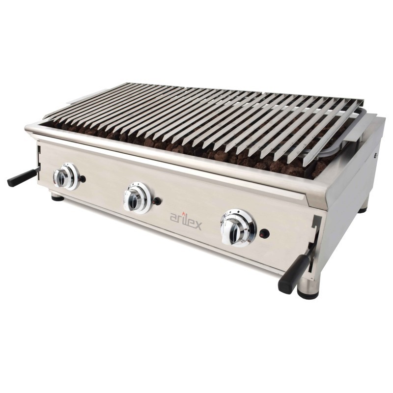 Barbecue à gaz 100 cm pierre volcanique ARILEX avec grille inox réglable en 3 hauteurs 100BAR - 100BAR