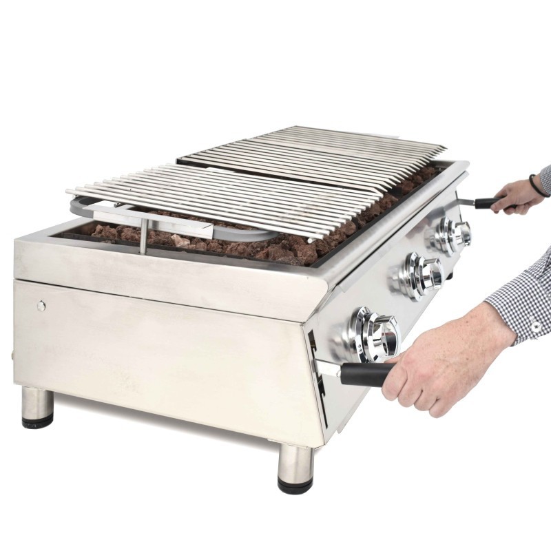 Barbecue à gaz 100 cm pierre volcanique ARILEX avec grille inox réglable en 3 hauteurs 100BAR - 100BAR