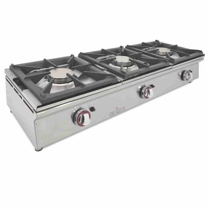Cuisinière à gaz sur comptoir ARILEX de 3 foyers de 5,8 + 5,8 + 5,8 kW 120CGN - 120CGN
