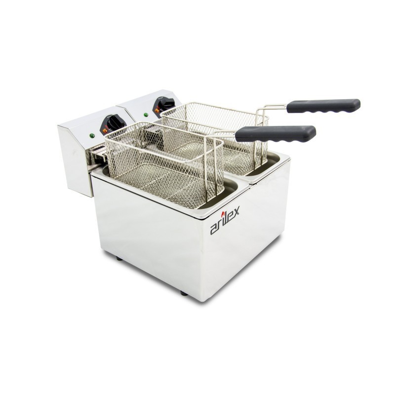 Friteuse électrique EVOLUTION sans robinet, capacité 5 + 5 litres avec puissance 3 + 3 kW monophasée EVO55. - EVO55